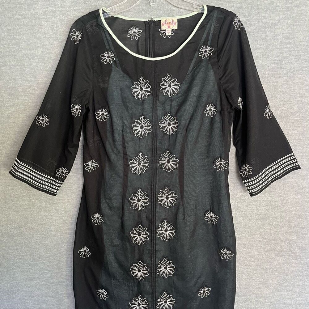 Plenty by Tracy Reese Sheer Cotton Dress Size 8 Embroidered Floral Resort Cruise - Picture 2 of 12